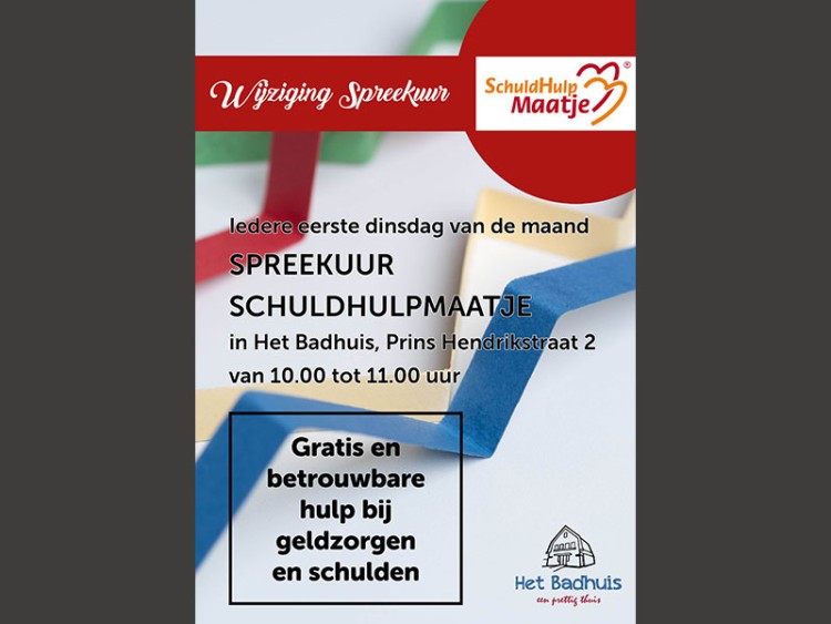 Spreekuur Schuldhulpmaatje in het Badhuis